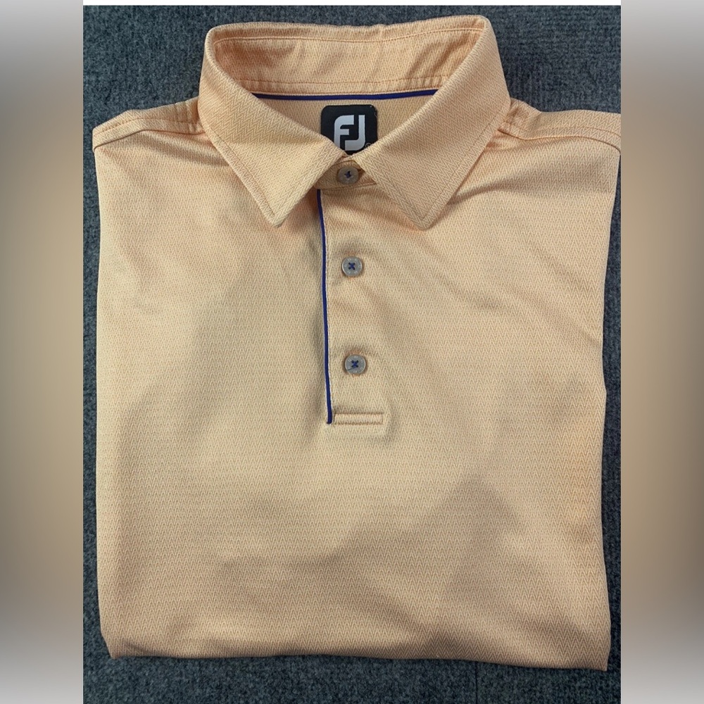 FJ Foot Joy Mens Short Sleeve Titleist Patch Golf Polo Shirt Size L Light Orange
